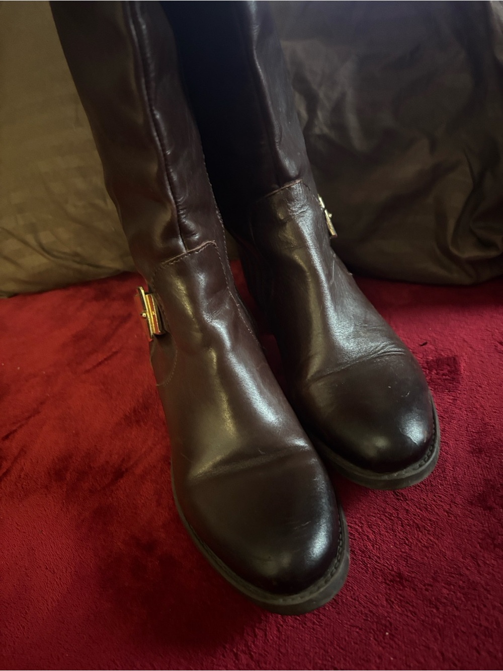 Vince Camuto Tall Buckle Riding Boots in Dark Brown - Picture 3 of 5